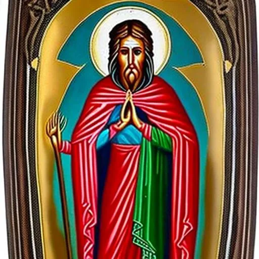 Prompt: Porfis the patron saint of Karma. Slender hands of murder and deceit. Murders women and children for the Mexican cartels.