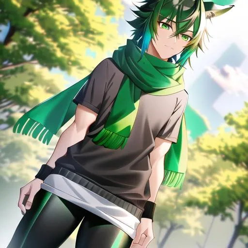 4K, Male anime character with blue and green long ha