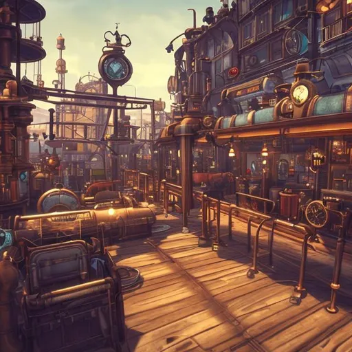 Prompt: small open air steampunk city