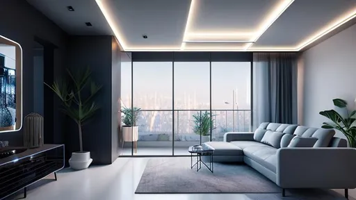 Prompt: modern futuristic Apartment interior Design with liminal space. cinematic lighting, soft color palette, after effects, lightroom, hyperrealistic, futuristische Elements, mediterrane. Architectural magazin picture. Cinematic. futuristic Style.