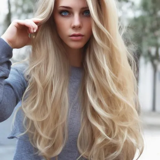 Prompt: blond hair, long hair, woman, thick hair