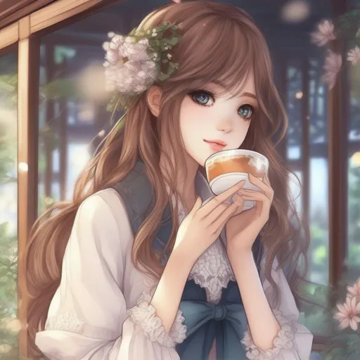 Prompt:   anime girl manhwa style cute and pretty, with eye pretty detailed, hand detail, ate a Piece of cake, girl age 19 