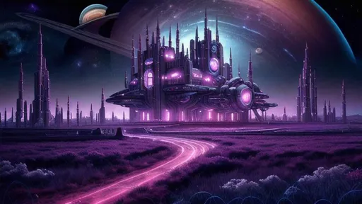 Prompt: Outer space Castle, in Suburban Saturn, Rural area in the distance, deep color, 64 megapixels, 8K resolution, dynamic lighting, ominous, twilight, spacecore, dreamcore, landscape, intricate, infinity, Neuron Pathways, eldritch, Omnipresent, hyperdetailed, radiant