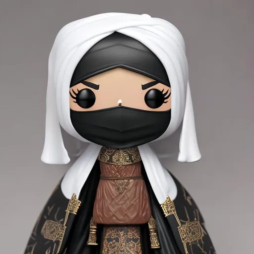 Prompt: Funko pop niqabi woman figurine, made of plastic, product studio shot, on a white background, diffused lighting, centered.