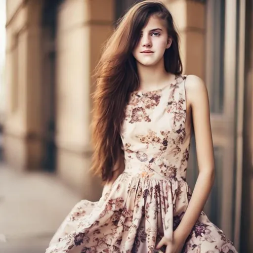 Prompt: Beautiful young 18-year-old girl wearing a chic dress