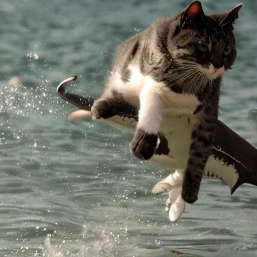 a cat fighting a shark | OpenArt