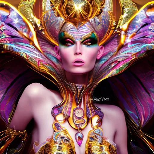 Prompt: Ornate Jewel Goddess, shell, Fibonacci sequence, Full huge lips, award-winning CGI, dynamic light, colorful, perfect, HD