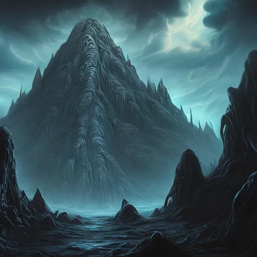 Prompt: lovecraftian style ominous mountain