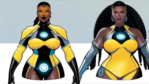 Prompt: Hope Alguin--dark-skinned curvaceous cyborg beauty--uses a quantum computer to scan the Omniverse for any trace of her lost android muse-brother, Philo Layne. art by Travis Charest and Richard Friend.