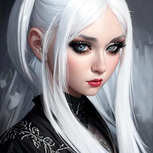 Prompt: Oil panting, girl, white hair, black attire, 8k, beautiful, highly detailed,