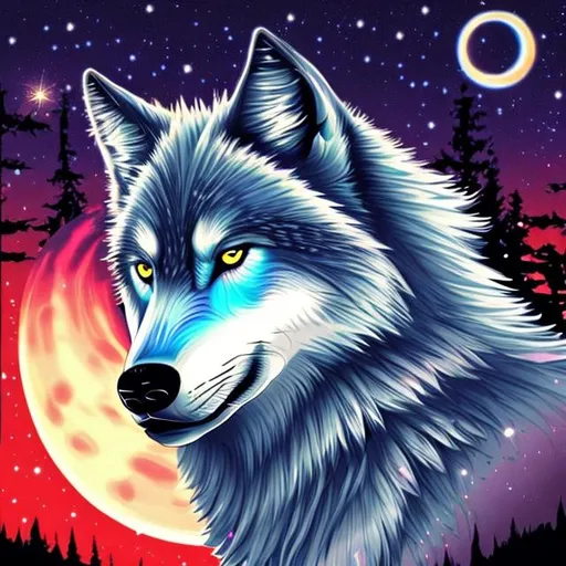 Prompt: wolf Kawai beautiful nighttime colorful 
