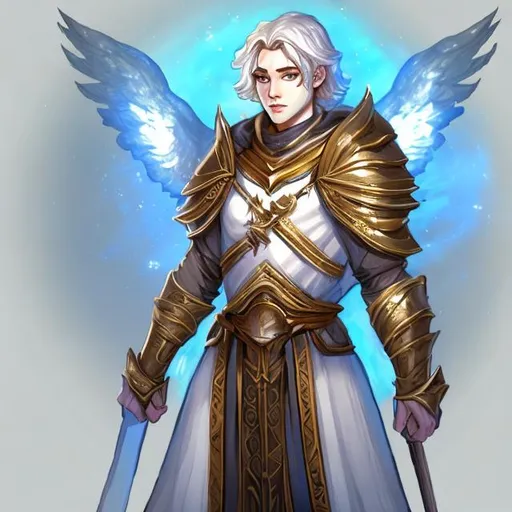 Prompt: aasimar pretty male cleric