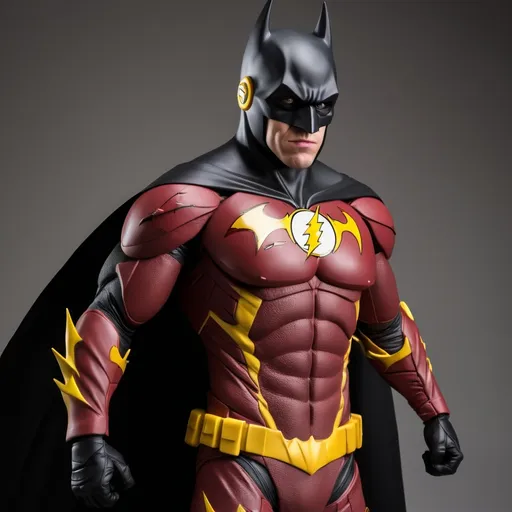 Prompt: Make a superhero that is Batman and Flash put together into one. And make it real life. And full body.