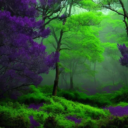 Prompt:  Purple and green forest 