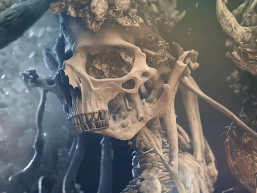 Prompt: bone flowers, skulls, crisp, gilded, intricate, flowing, flames, maze
led, hyper-detailed, 64K, UHD, HDR, unreal engine, vivid colors, Hell 