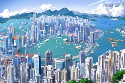 Prompt: Hong Kong city habour view in anime style, UHD, (masterpiece, best quality:1.2), illustration, absurdres, highres, extremely detailed