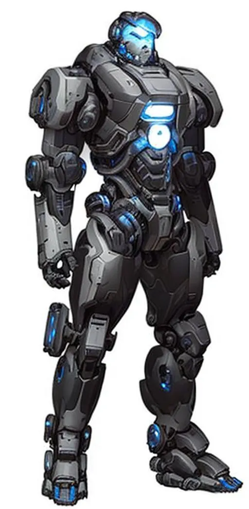 Prompt: heavy, scifi mech suit, black, blue accents, humanoid
