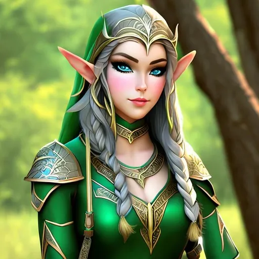 Prompt: Beautiful elven archer girl, symmetrical, green attire