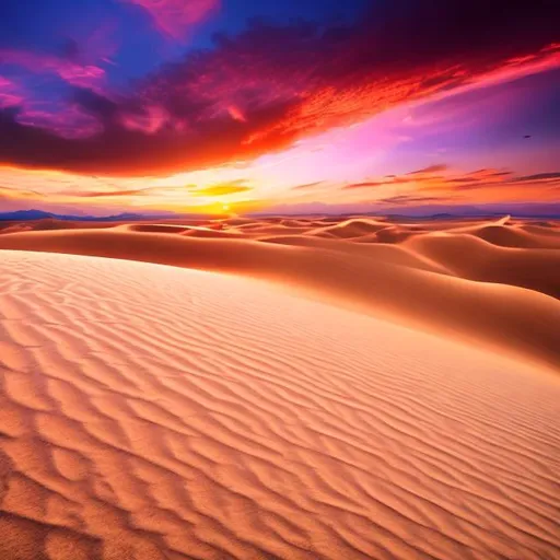 Prompt: desert sand sunset, uhd, vivid colors, 4k 