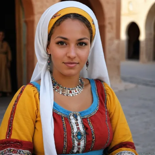 Prompt: beautiful metisse woman andalouse ibère and Tunisia-lybia metissage
Beautiful metissage with color real. With beautiful dress of andalouse