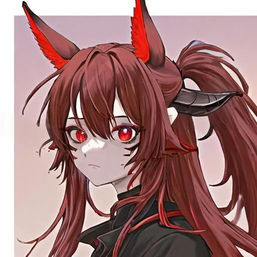 wearing large black demon horns on the side of her head | OpenArt