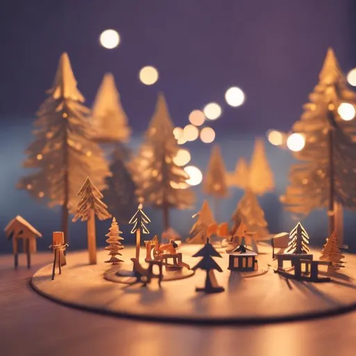 Prompt: Tiny wooden circus at night, twinkle lights 