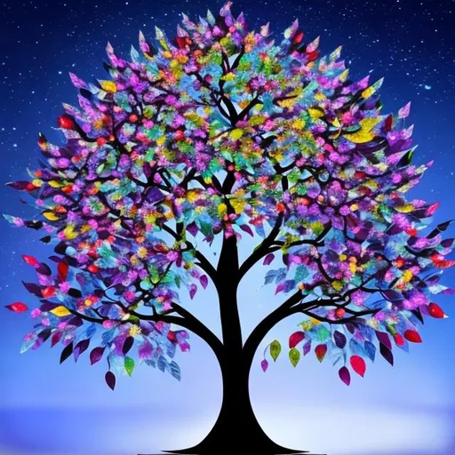 Prompt: A magical tree with brilliant different shining colored leaves 