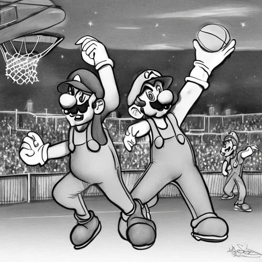 Prompt: draw mario and luigi playing basketball



