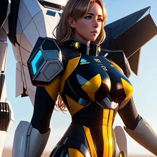 Prompt: {Semi nude} female caucasian pilot, standing outside, massive mech in background, lewd pilot suit, bright lighting, 8k resolution, perfect composition, hyper realistic, super detailed, 8k, high quality, sharp focus, intricate detail, extremely detailed, vivid colors, full detail view