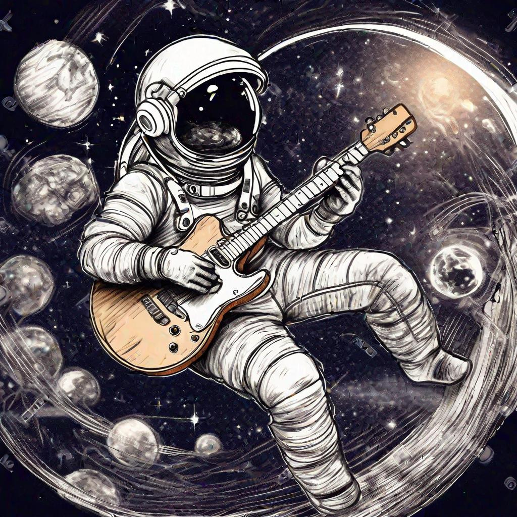 sketch astronaut play guitar in space, very detailed...