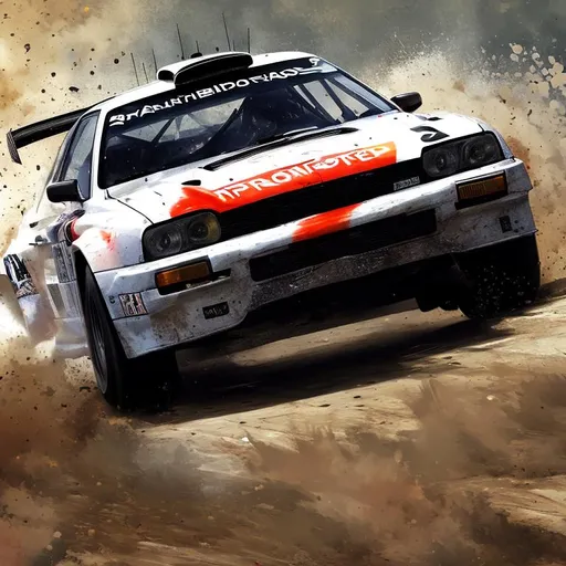 Prompt:  Hi resolution, hyper realistic painting of rally car racing