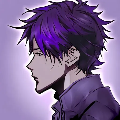 Prompt: anime profile pictures, purple and black. men