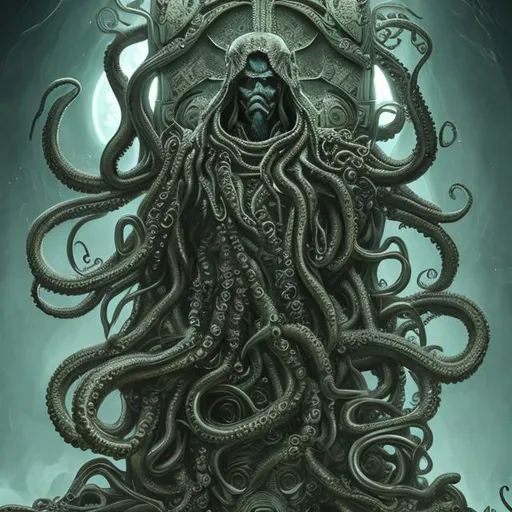 Prompt: human, god emperor, immortal tree, sequioa, tentacles, religious, scifi monuchrome