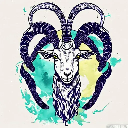Prompt: Capricorn goat, capricorn sign, zodiac, designed good, fresh colors, brush paint on the back, art, not realistic, tiny