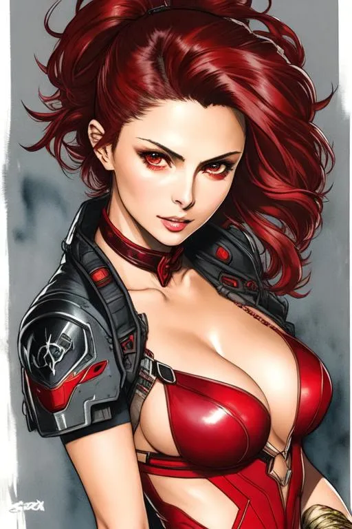 Prompt: (((Yoji Shinkawa))), sticker of ultra detailed portrait of Morena Baccarin as Scarlett Witch,  high quality cell shaded illustration in post apocalyptic style by Yoji Shinkawa, ((full body)), dynamic pose, perfect anatomy, centered, freedom, soul, red long hair, approach to perfection, cell shading, 4k , cinematic dramatic atmosphere, watercolor painting, global illumination, detailed and intricate environment, artstation, concept art, fluid and sharp focus, volumetric lighting, cinematic lighting, Art by Yoji Shinkawa,