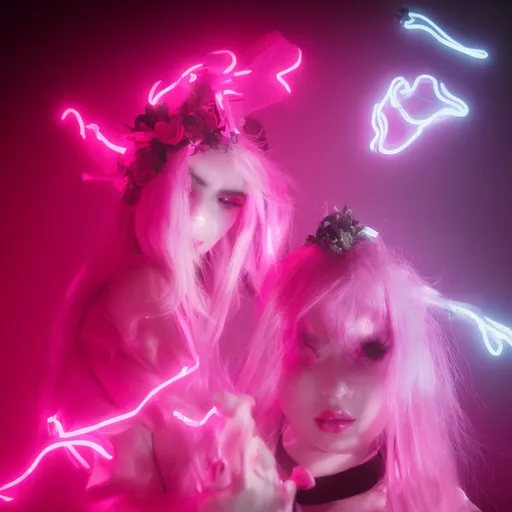 Prompt: beautiful female demon, hell, demonic, vaporwave, retro, neon, aesthetic, liminal, high quality, high definition, beautiful, dramatic lighting