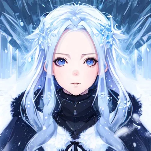 Prompt: anime portrait of a cute girl, cold anime eyes, beautiful intricate icy cold hair, shimmer in the air, symmetrical, in re:Zero style, concept art, digital painting, looking into camera, square image