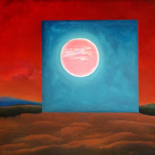 Prompt: create an image about the destruction of a monuments oil painting, backlight, surrealist, detailed, peaceful, moon, David lynch dark, red, blue