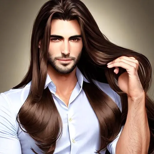 Handsome man with long, silky brown hair | OpenArt