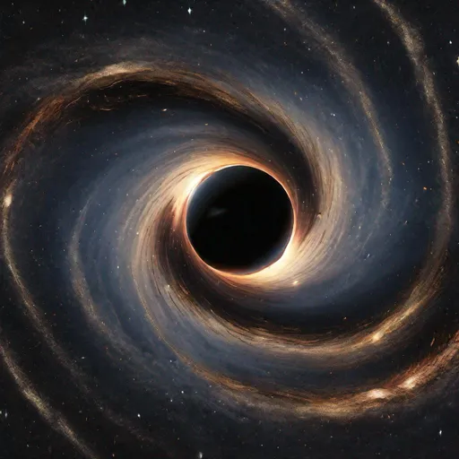 Prompt: Long shot photorealistic illustration, highly detailed picture of a black hole against a backdrop of a star-filled night sky. The black hole should be depicted as a swirling, dark vortex with a bright accretion disk around it, emitting intense light as matter gets pulled into its gravity. The stars in the background should be sparkling and vibrant, painting the vastness of space in all its glory. Make the scene as realistic as possible, paying attention to the intricate details of the black hole's event horizon and the light-bending effects caused by its immense gravity. Surprise me with your talent and creativity, capturing the awe-inspiring beauty and mystery of the cosmos in this artwork