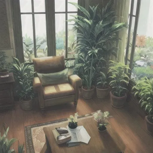 Prompt: therapy session with plants and flowers