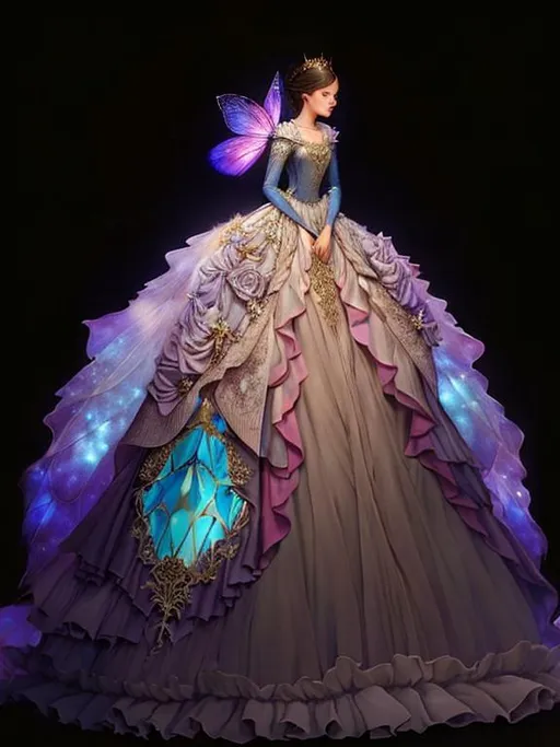 Prompt: A sculptural fairy tale dress for a beautiful princess. lots of layers, and intricate details  By Greg Rutkowski, carol bak, catrin welz-stein, artgerm, Anna dittmann.  Backlit 