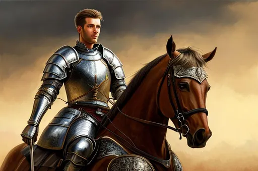 Prompt: oil painting, hd quality, UHD, hd , 8k, hyper realism, panned out view resolution, european male knight,  full length