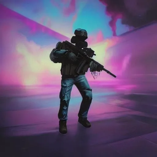 Prompt: counter strike, global offensive, vaporwave, album cover, gradient, hd, realistic, 1080, oil painting