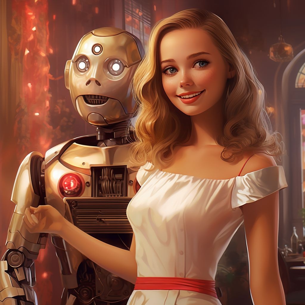 Prompt: electro swing kristina pimenova android robot, cartoon