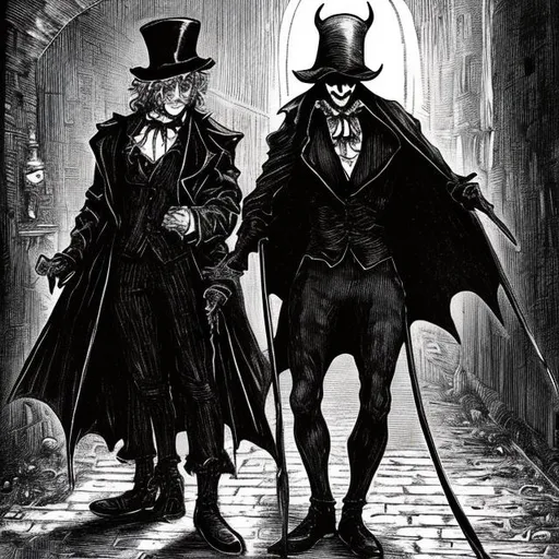 Prompt: Jack the ripper with satan, very art