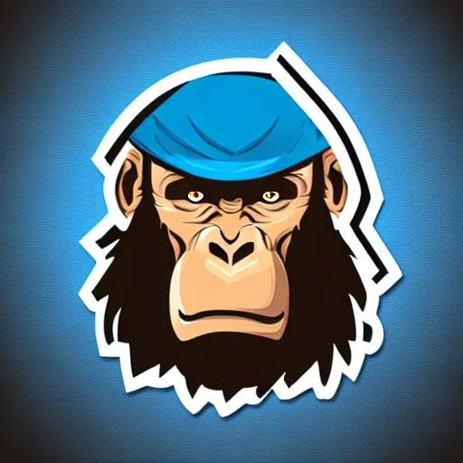 Prompt: a blue vector logo of an ape for a video game company, designed, illustration, black color background