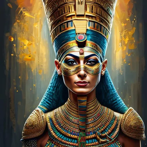 Prompt: "Ultra realistic photo portrait of Egyptian Queen Nefertiti wearing gold mask, colorful, painting burst,captivating gaze, ornate headdress, symmetrical face, tone mapped,intricate, elegant, highly detailed, digital painting, artstation,concept art, smooth,sharp focus, illustration,beautiful face, intricate, highly detailed,smooth,sharp focus, art by artgerm and greg rutkwoski and alphonse mucha, 3D Game Cinematic Feel,Epic 3D Videogame Graphics, Intricately Detailed,8K Resolution, Dynamic Lighting,Unreal Engine 5, CryEngine, Trending on ArtStation,HDR, 3D Masterpiece, Unity Render, Perfect Composition,synthwave,neon retro"