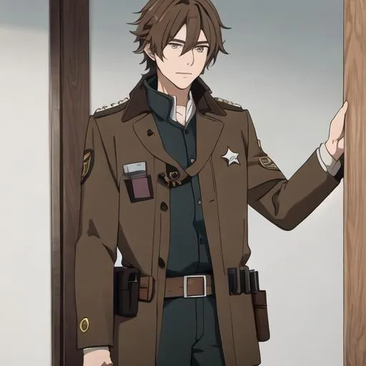 Prompt: Caleb, no hat, adult, wearing a brown sheriff uniform, 4k, HD