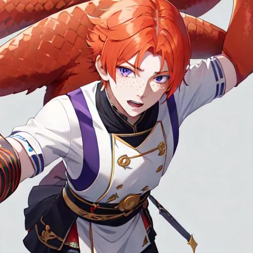 Prompt: Erikku male (short ginger hair, freckles, right eye blue left eye purple) UHD, 8K, Highly detailed, insane detail, best quality, high quality, casual outfit, full body